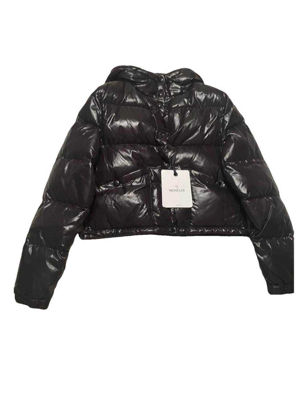 Moncler Black Shiny Cropped Hooded Puffer Jacket